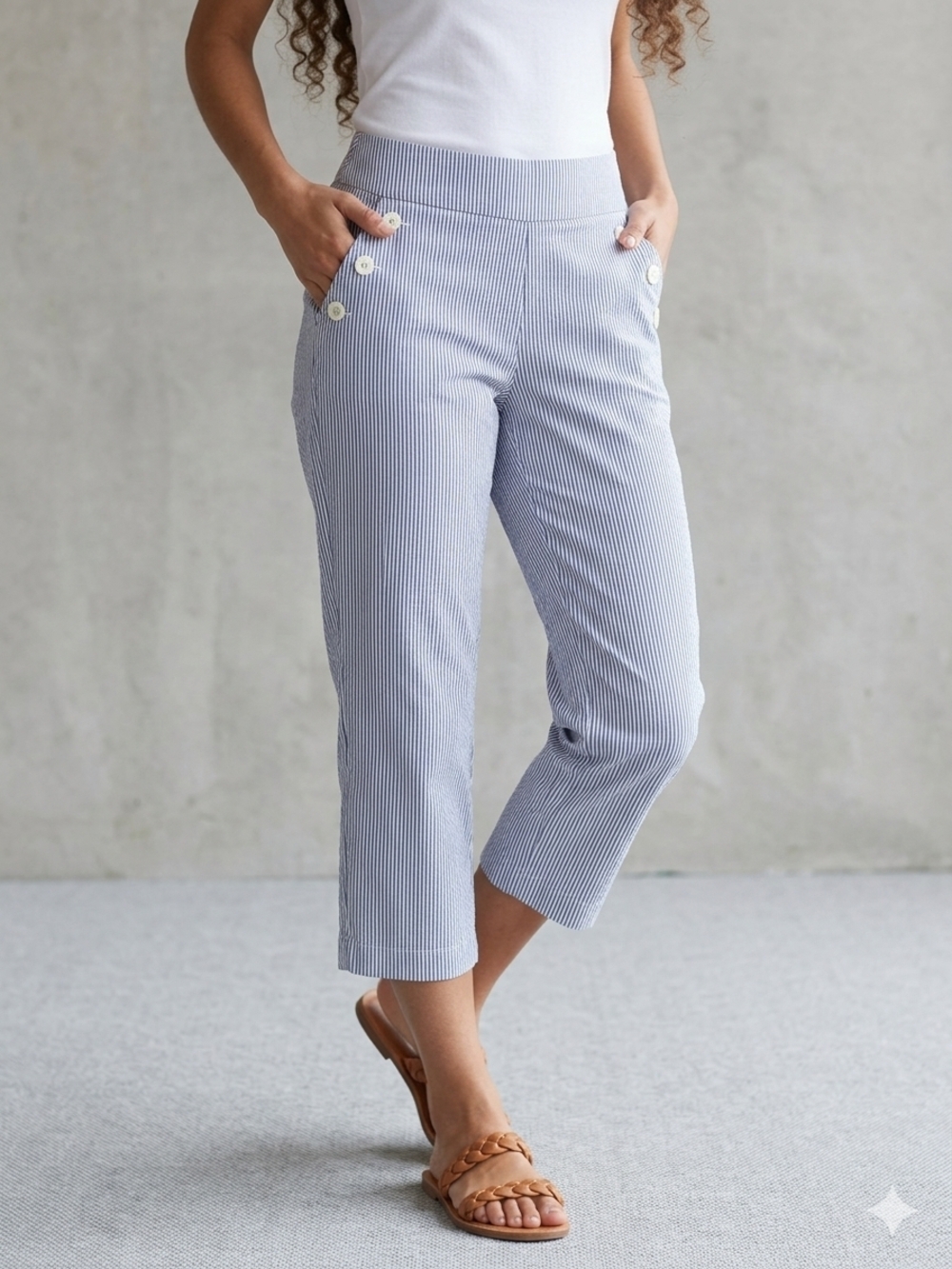 Counterparts Blue White Striped Sailor Crop Pants Petite 12P Nautical Seersucker